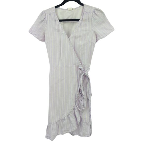 Gap Dress Womens XS Purple Ruffle Striped Linen Feminine Cottagecore Sundress - Picture 9 of 14